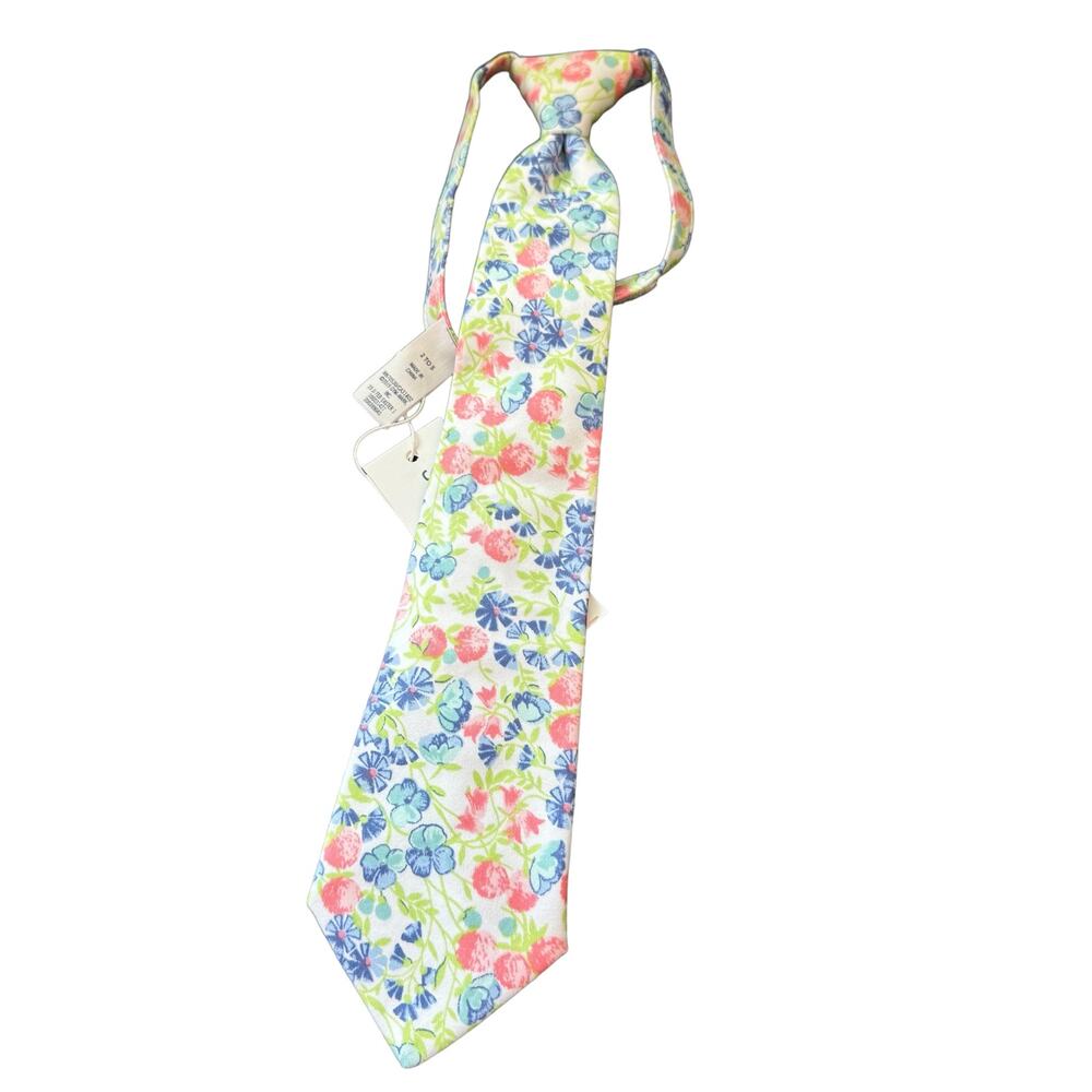 New Janie and Jack Boys White Ditsy Floral Tie Size 2-5